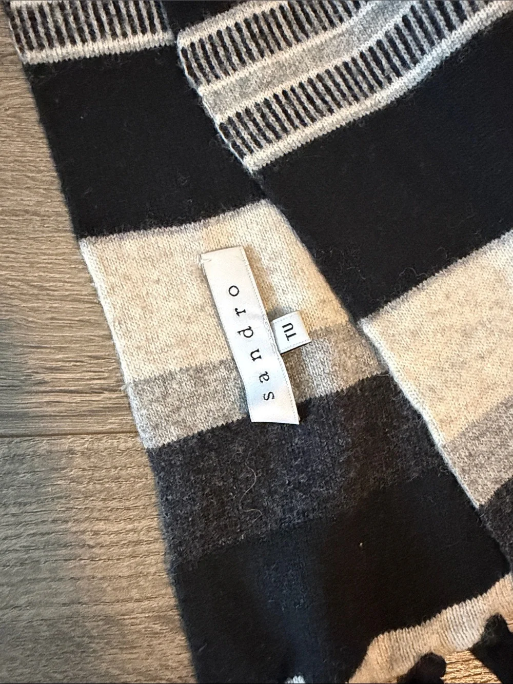 Sandro Striped Scarp with Fringes Black and White